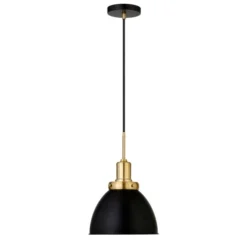 Madison 12" Wide Pendant With Metal Shade In Black/Brass/Black