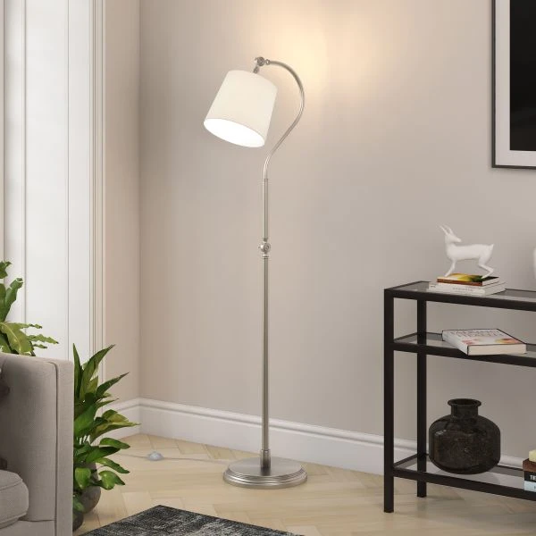 Harland Arc Floor Lamp With Fabric Shade In Brushed Nickel/White 4 Harland Arc Floor Lamp With Fabric Shade In Brushed Nickel/White - Image 4