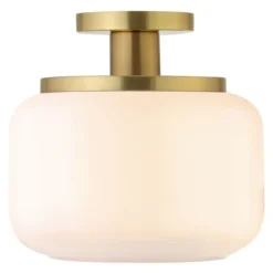 Tatum 11" Wide Semi Flush Mount With Glass Shade In Brushed Brass/White -office furniture sale 60951031f5f1233e642fe6cbfa09eb81be