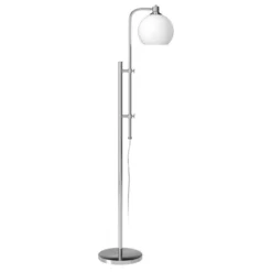 Antho Height-Adjustable Floor Lamp With Glass Shade In Polished Nickel/White Milk