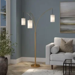 Aspen 3-Light Torchiere Floor Lamp With Fabric Shade In Brass/White -office furniture sale 6113da59e45d7a2822ec99c5fb3e8865b4