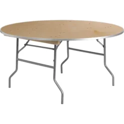 Fielder 5.5-Foot Round HEAVY DUTY Birchwood Folding Banquet Table With METAL Edges
