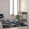 Harken Collection Geometric 5' X 7' Blue And Gray Olefin Area Rug With Jute Backing, Living Room, Bedroom