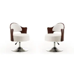 Bopper Adjustable Height Swivel Accent Chair In White And Polished Chrome (Set Of 2)