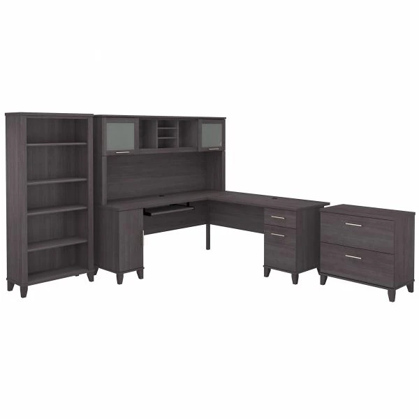 Bush Furniture Somerset 72W L Shaped Desk With Hutch, Lateral File Cabinet And Bookcase In Storm Gray 1 Bush Furniture Somerset 72W L Shaped Desk With Hutch, Lateral File Cabinet And Bookcase In Storm Gray