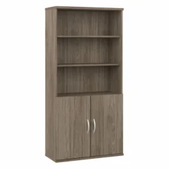 Bush Business Furniture Hybrid Tall 5 Shelf Bookcase With Doors In Modern Hickory