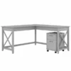 Bush Furniture Key West 60W L Shaped Desk With 2 Drawer Mobile File Cabinet In Cape Cod Gray