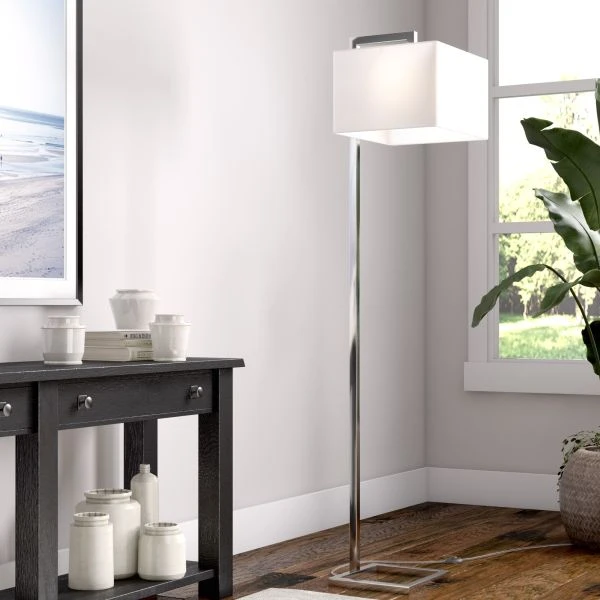 Grayson 68" Tall Floor Lamp With Fabric Shade In Polished Nickel/White 4 Grayson 68" Tall Floor Lamp With Fabric Shade In Polished Nickel/White - Image 4