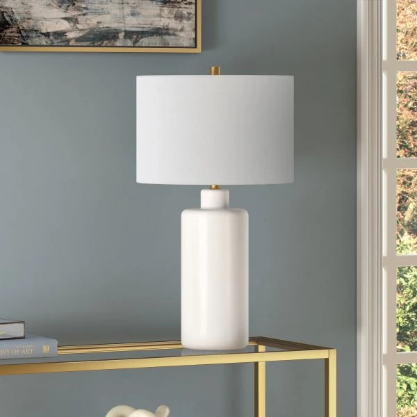 Carlina 25" Tall Ceramic Table Lamp With Fabric Shade In Matte White/White 4 Carlina 25" Tall Ceramic Table Lamp With Fabric Shade In Matte White/White - Image 4