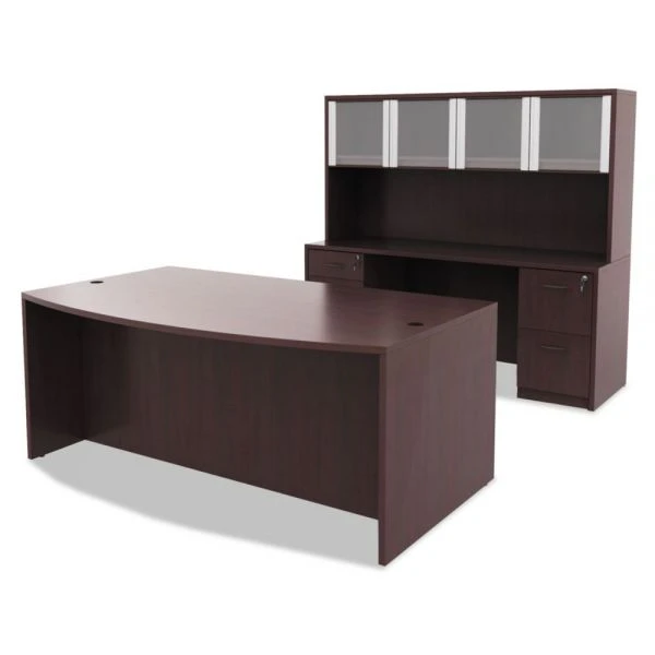 Alera Valencia Series Bow Front Desk Shell, 71" X 41.38" X 29.63", Mahogany 2 Alera Valencia Series Bow Front Desk Shell, 71" X 41.38" X 29.63", Mahogany - Image 2