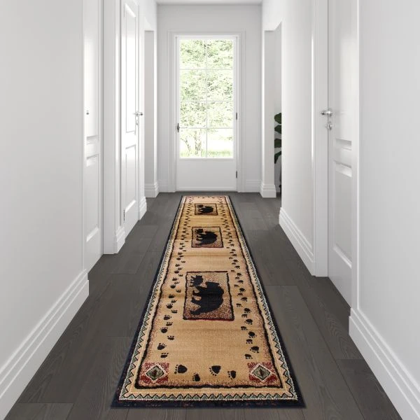 Matra Collection 2' X 10' Black Rustic Style Bear And Cub Area Rug With Jute Backing 1 Matra Collection 2' X 10' Black Rustic Style Bear And Cub Area Rug With Jute Backing