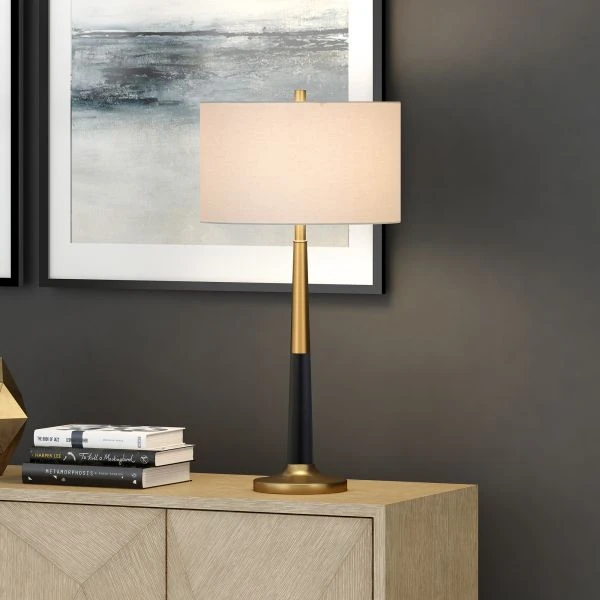 Lyon 29.75" Tall Two-Tone Table Lamp With Fabric Shade In Brass/Matte Black/White 4 Lyon 29.75" Tall Two-Tone Table Lamp With Fabric Shade In Brass/Matte Black/White - Image 4