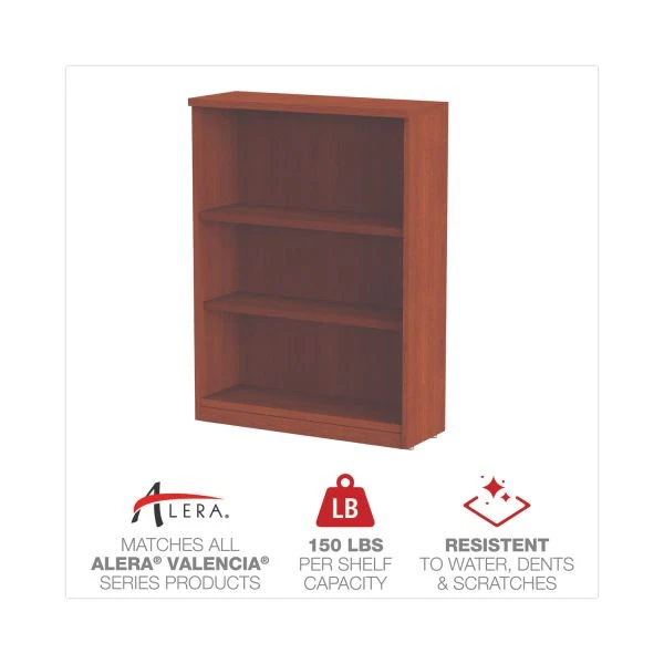 Alera Valencia Series Bookcase, Three-Shelf, 31.75w X 14d X 39.38h, Med Cherry 3 Alera Valencia Series Bookcase, Three-Shelf, 31.75w X 14d X 39.38h, Med Cherry - Image 3