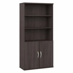 Bush Business Furniture Hybrid Tall 5 Shelf Bookcase With Doors In Storm Gray
