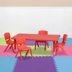 Flash Furniture 24''W X 48''L Adjustable Rectangular Red Plastic Activity Table Set With 4 School Stack Chairs
