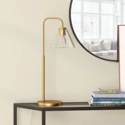 Henderson 27" Tall Arc Table Lamp With Glass Shade In Brass/Clear -office furniture sale 642e0871ff58b58156322dd743fc3afa5e