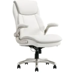 Serta Smart Layers Brinkley Ergonomic Bonded Leather High-Back Executive Chair, White/Silver