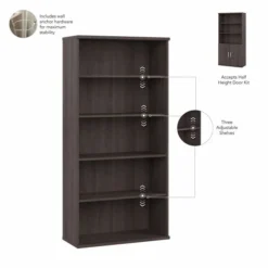 Bush Business Furniture Hybrid Tall 5 Shelf Bookcase With Doors In Storm Gray -office furniture sale 6441b4431c0532afec392f1d45651b9f09