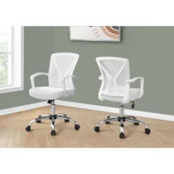 Monarch Specialties Office Chair, Adjustable Height, Swivel, Ergonomic, Armrests, Computer Desk, Work, White Mesh, Chrome Metal, Contemporary, Modern