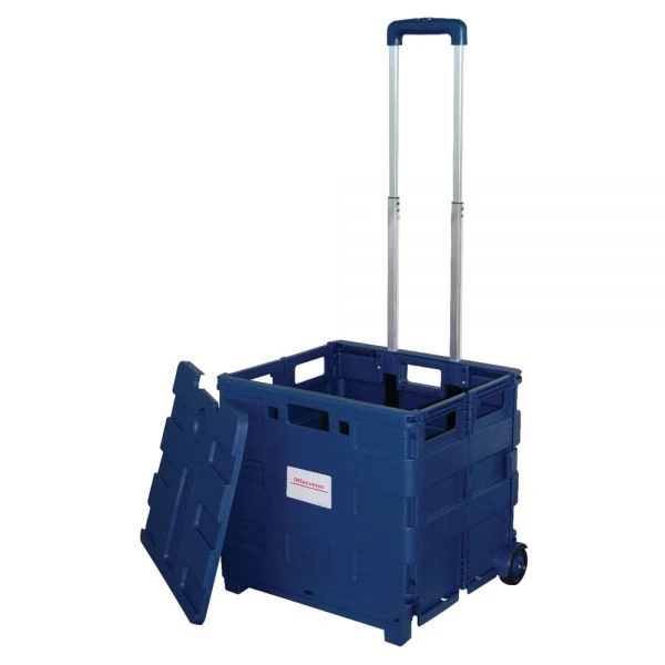 Mobile Folding Cart With Lid, 16"H X 18"W X 15"D, Blue 1 Mobile Folding Cart With Lid, 16"H X 18"W X 15"D, Blue