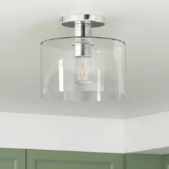 Henri 10" Wide Semi Flush Mount With Glass Shade In Polished Nickel/Clear -office furniture sale 656397f94d84e305e91d40efaa3e5adcf3