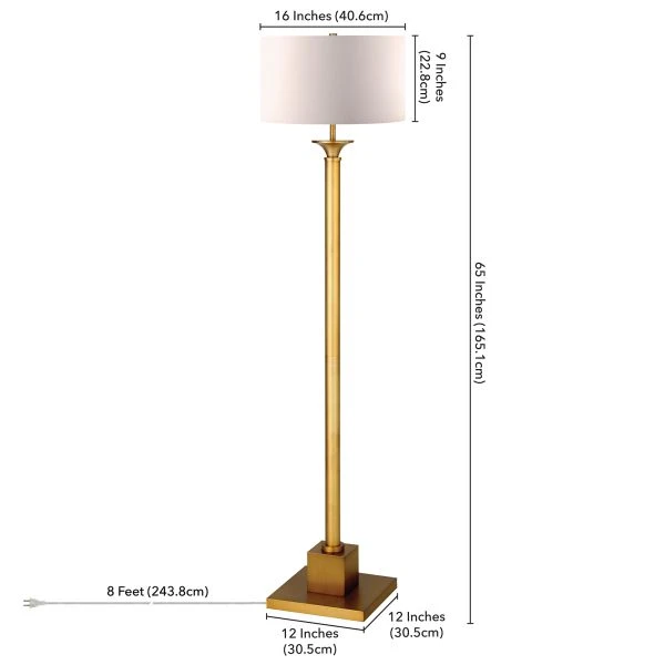 Hadley 65" Tall Floor Lamp With Fabric Shade In Brass/White 2 Hadley 65" Tall Floor Lamp With Fabric Shade In Brass/White - Image 2