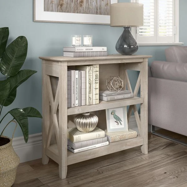 Bush Furniture Key West Small 2 Shelf Bookcase In Washed Gray 6 Bush Furniture Key West Small 2 Shelf Bookcase In Washed Gray - Image 6