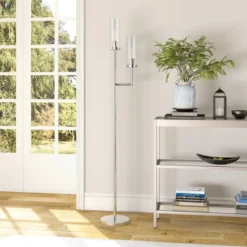 Basso 2-Light Torchiere Floor Lamp With Glass Shade In Polished Nickel/Clear -office furniture sale 66a43208567c156ce4c7364d21c16665b8