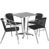 Flash Furniture 23.5'' Square Aluminum Indoor-Outdoor Table With 4 Black Rattan Chairs
