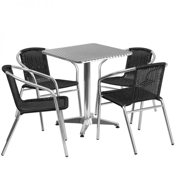 Flash Furniture 23.5'' Square Aluminum Indoor-Outdoor Table With 4 Black Rattan Chairs 1 Flash Furniture 23.5'' Square Aluminum Indoor-Outdoor Table With 4 Black Rattan Chairs