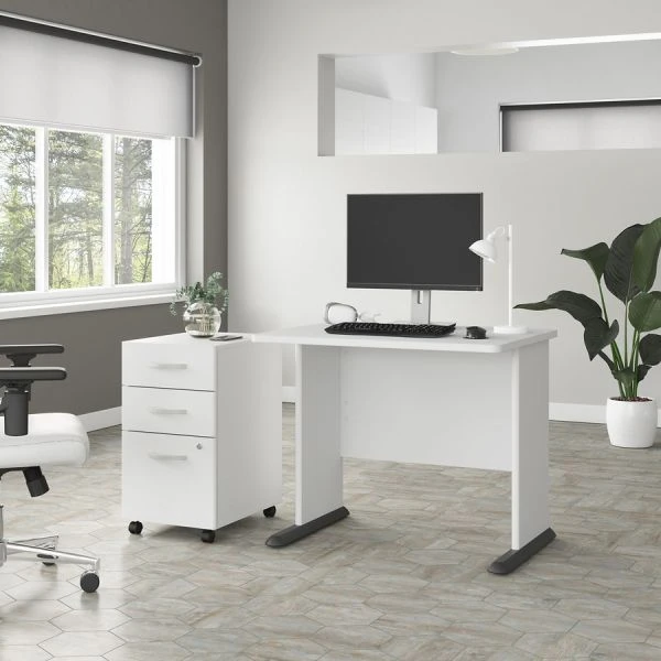 Bush Business Furniture Studio A 36W Small Computer Desk With 3 Drawer Mobile File Cabinet In White 2 Bush Business Furniture Studio A 36W Small Computer Desk With 3 Drawer Mobile File Cabinet In White - Image 2