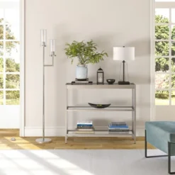 Basso 2-Light Torchiere Floor Lamp With Glass Shade In Polished Nickel/Clear -office furniture sale 670292394ab8c17bbbd6c97431e02bdf4f