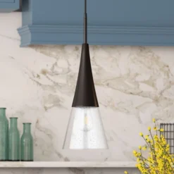 Myra 7.5" Wide Pendant With Glass Shade In Blackened Bronze/Seeded -office furniture sale 67680c87f988a25d596d467d3f37bed7e9