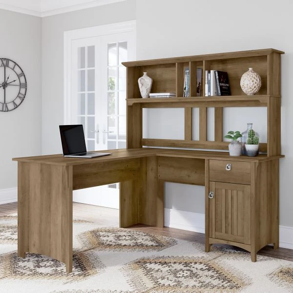 Bush Furniture Salinas 60W L Shaped Desk With Hutch In Reclaimed Pine 5 Bush Furniture Salinas 60W L Shaped Desk With Hutch In Reclaimed Pine - Image 5