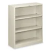 HON Metal Bookcase, Three-Shelf, 34.5w X 12.63d X 41h, Light Gray