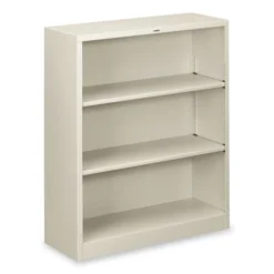 HON Metal Bookcase, Three-Shelf, 34.5w X 12.63d X 41h, Light Gray
