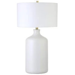 Sloane 29" Tall Ceramic Table Lamp With Fabric Shade In Matte White/White