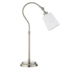 Harland 25" Tall Arc Table Lamp With Fabric Shade In Brushed Nickel/White
