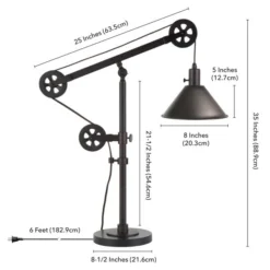 Descartes 29" Tall Pulley System Table Lamp With Metal Shade In Blackened Bronze/Blackened Bronze -office furniture sale 68bb22becdd72a41550572597726f508fc