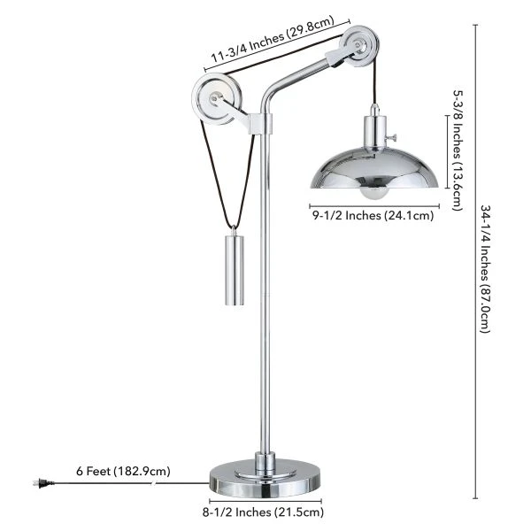 Neo 33.5" Tall Solid Wheel Pulley System Table Lamp With Metal Shade In Polished Nickel/Polished Nickel 4 Neo 33.5" Tall Solid Wheel Pulley System Table Lamp With Metal Shade In Polished Nickel/Polished Nickel - Image 4