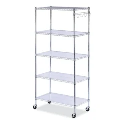 Alera 5-Shelf Wire Shelving Kit With Casters And Shelf Liners, 36w X 18d X 72h, Silver