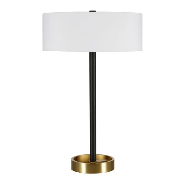 Estella 24" Tall Two-Tone Table Lamp With Fabric Shade In Matte Black/Brass/White 1 Estella 24" Tall Two-Tone Table Lamp With Fabric Shade In Matte Black/Brass/White