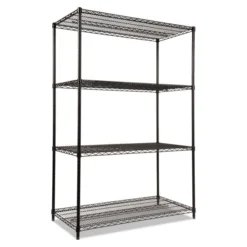 Alera NSF Certified Industrial Four-Shelf Wire Shelving Kit, 48w X 24d X 72h, Black