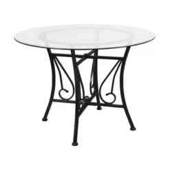 Princeton 42'' Round Glass Dining Table With Black Metal Frame