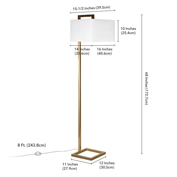 Grayson 68" Tall Floor Lamp With Fabric Shade In Brass/White 6 Grayson 68" Tall Floor Lamp With Fabric Shade In Brass/White - Image 6