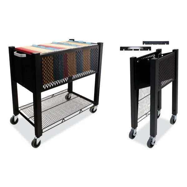 Vertiflex InstaCart File Cart, Metal, 1 Shelf, 1 Bin, 14.25" X 28.5" X 27.75", Black 4 Vertiflex InstaCart File Cart, Metal, 1 Shelf, 1 Bin, 14.25" X 28.5" X 27.75", Black - Image 4