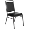 HERCULES Series Square Back Stacking Banquet Chair In Black Vinyl With Silvervein Frame