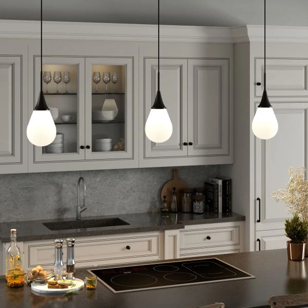 Ambrose 7.63" Wide Pendant With Glass Shade In Blackened Bronze/White Milk 4 Ambrose 7.63" Wide Pendant With Glass Shade In Blackened Bronze/White Milk - Image 4