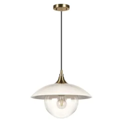Alvia 14.5" Wide Pendant With Metal/Glass Shade In Pearled White/Brass/Clear -office furniture sale 6b59cddb63f6e668b7c0d6d5a86f9820b2