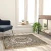 Mersin Collection Persian Style 4x4 Ivory Square Area Rug-Olefin Rug With Jute Backing-Hallway, Entryway, Bedroom, Living Room